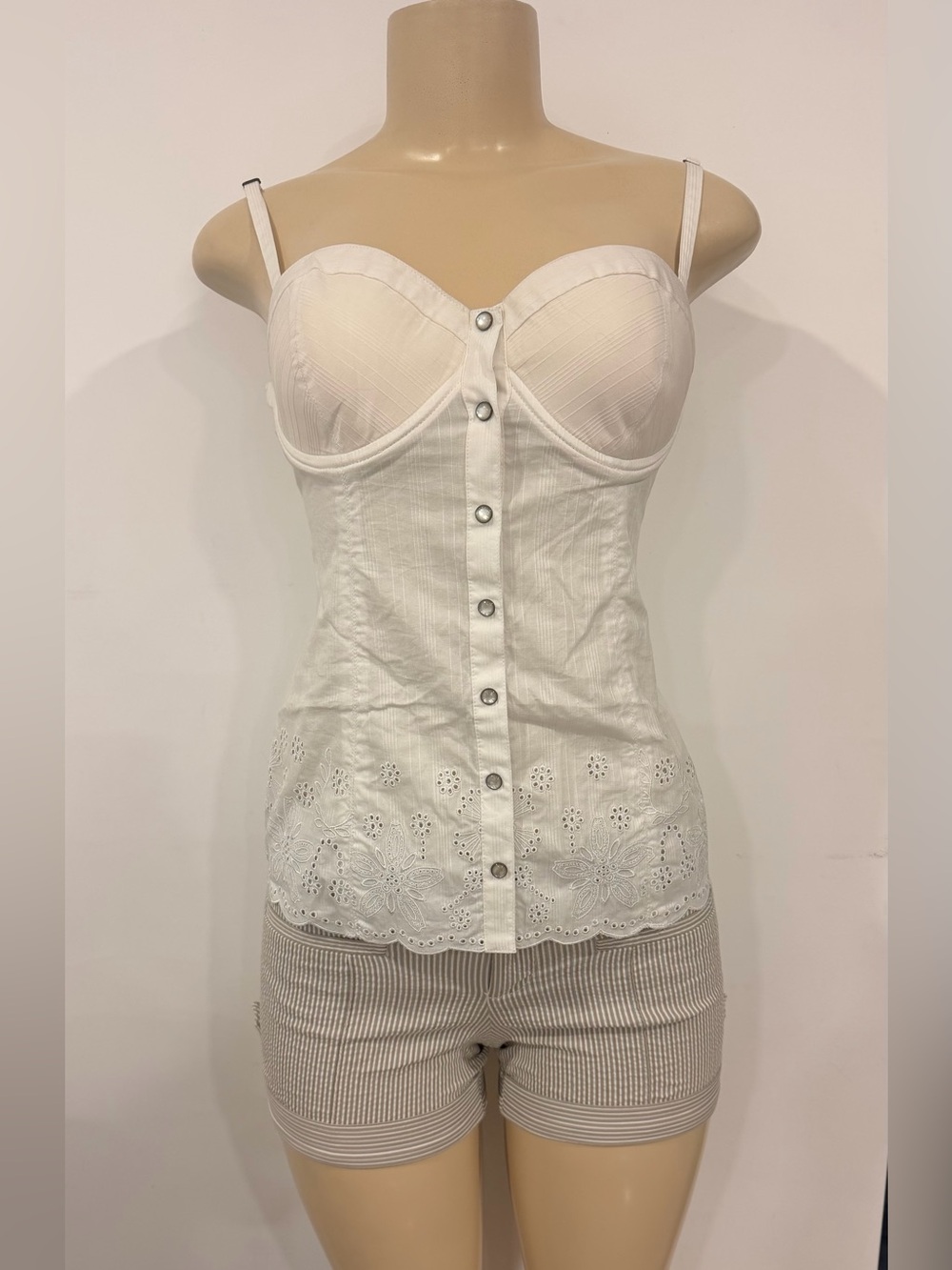 Guess White Eyelet Button-Front corset Tank Top Y2K